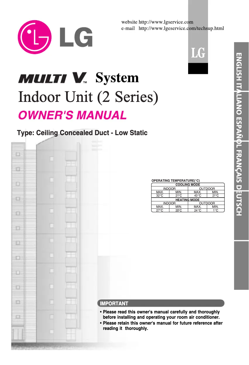 Page 1 de la notice Manuel utilisateur LG ARNU18GB2G2
