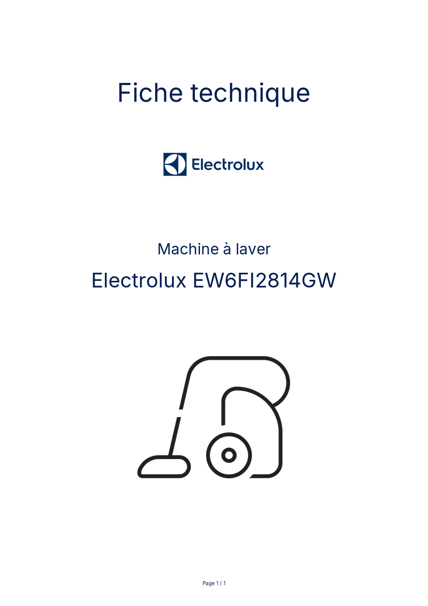 Page n°1 - Fiche technique Electrolux EW6FI2814GW