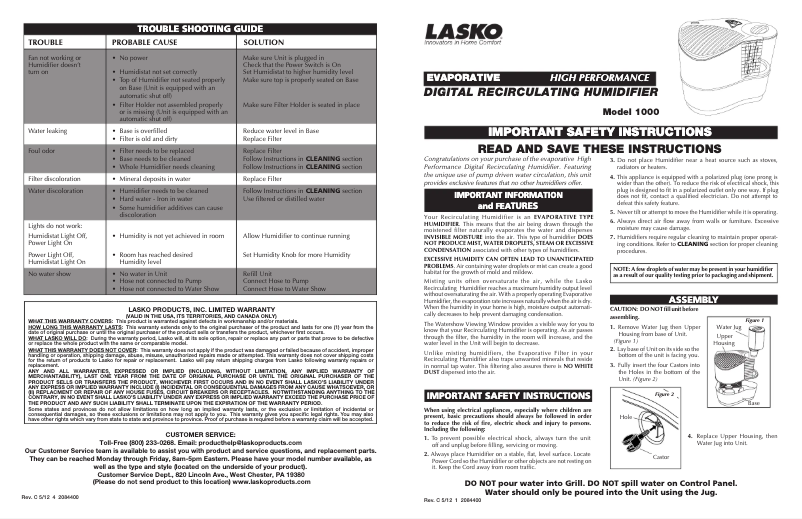 Página 1 del manual Manual de usuario Lasko 1000