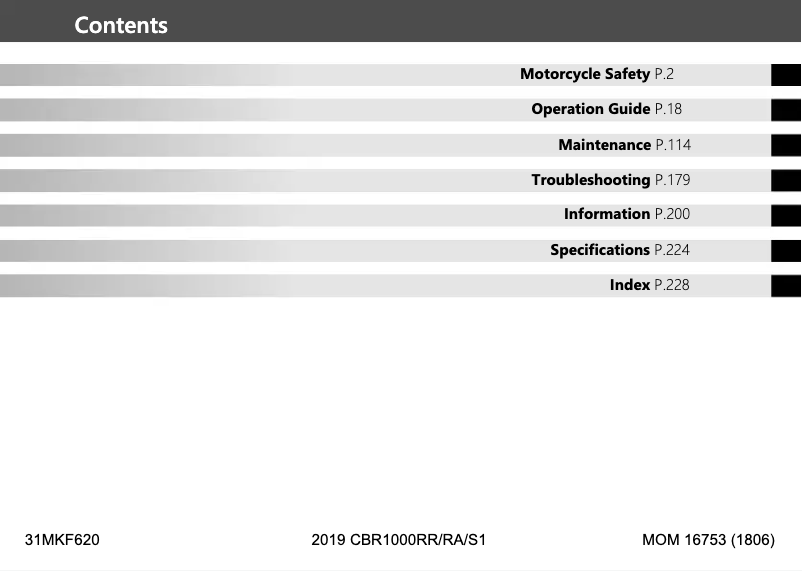 Page 1 de la notice Manuel utilisateur Honda Fireblade CBR1000RR SP (2019)
