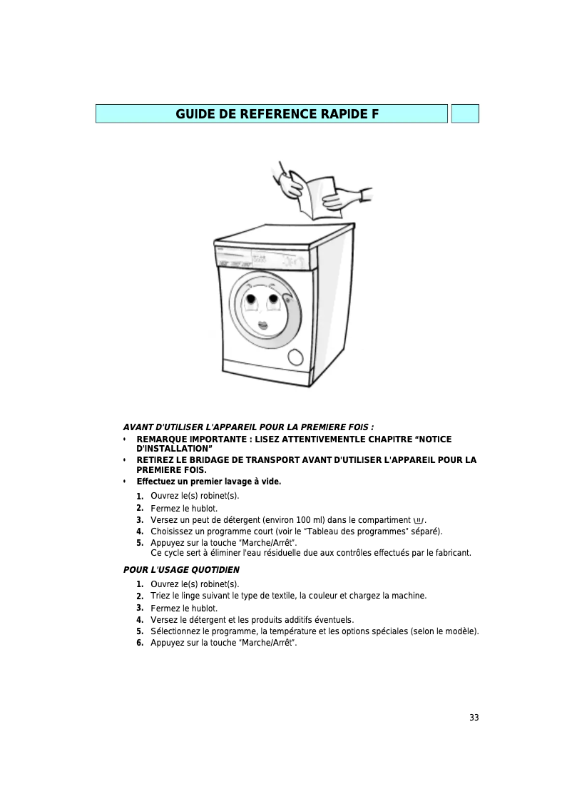 Page 1 de la notice Manuel utilisateur Ignis AWP 091