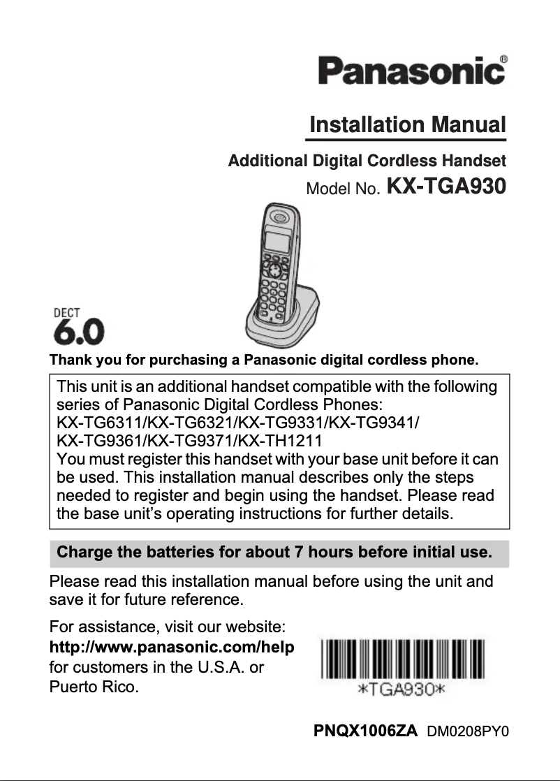 Página 1 del manual Manual de usuario Panasonic KX-TGA930T
