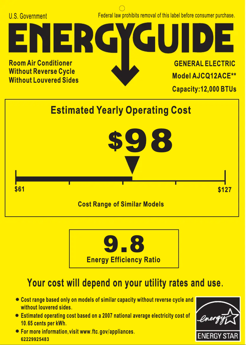 Página 1 del manual Etiqueta energética GE AJCQ12ACE