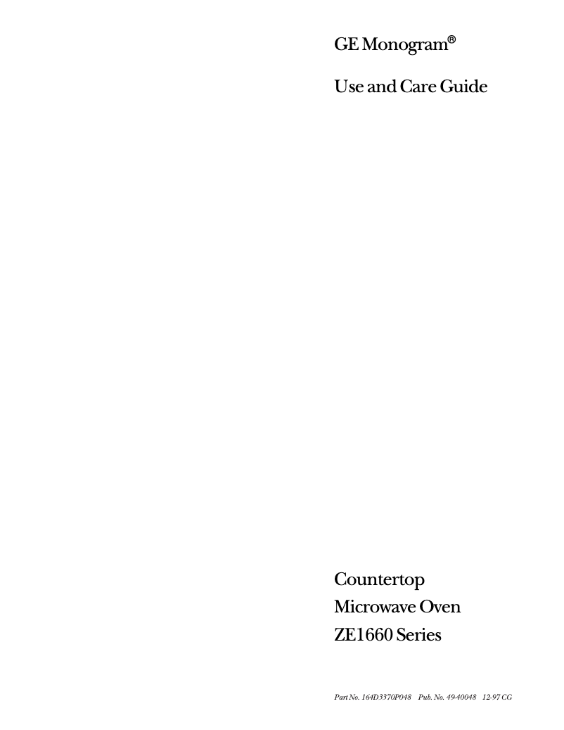 Página 1 del manual Manual de uso y mantenimiento GE ZE1660SA