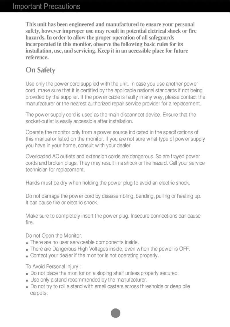 Page 1 de la notice Manuel utilisateur LG T530S