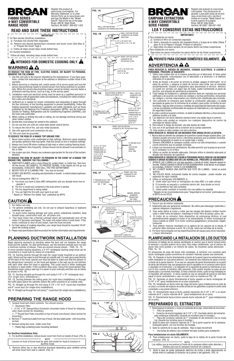 Page n°1 - Guide d'installation Broan F403022