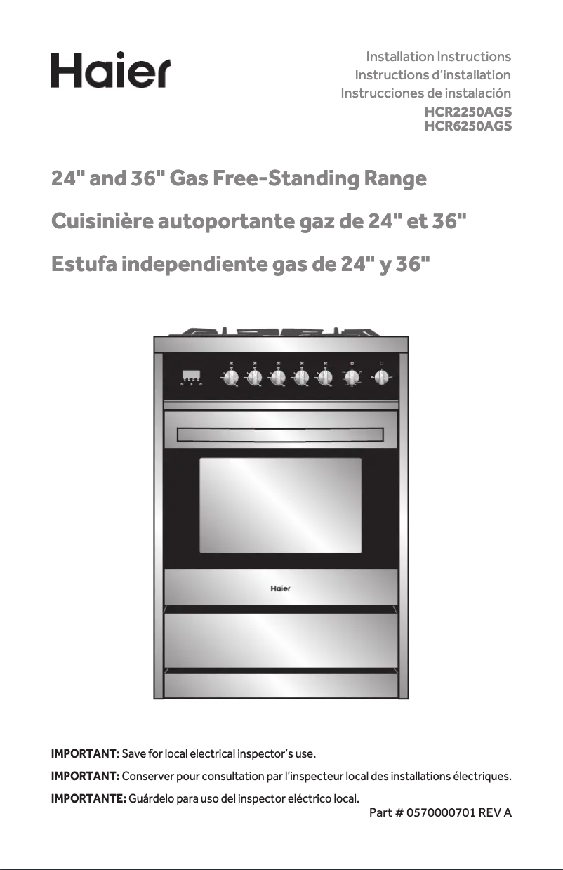Page n°1 - Guide d'installation Haier HCR2250AGS