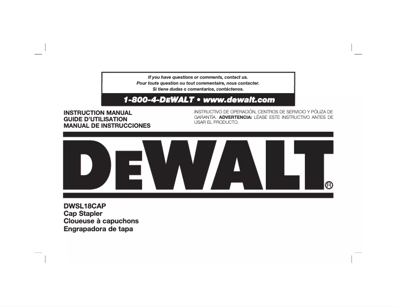 Page n°1 - Manuel utilisateur DeWalt DWSL18CAP