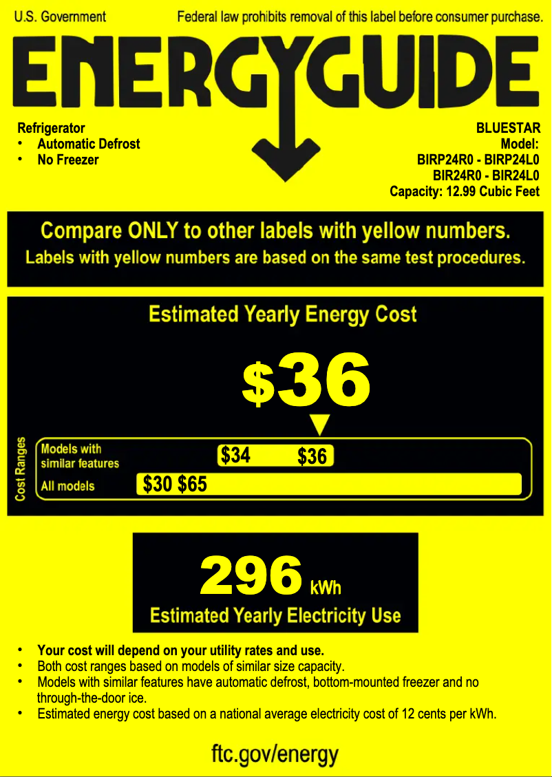 Página 1 del manual Etiqueta energética BlueStar BIRP24R0
