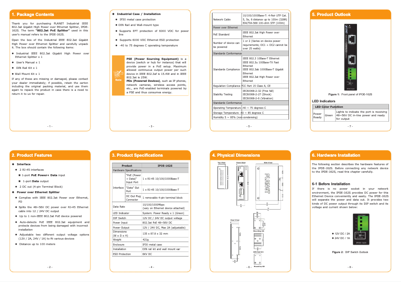 Page 1 de la notice Manuel utilisateur Planet IPOE-162S