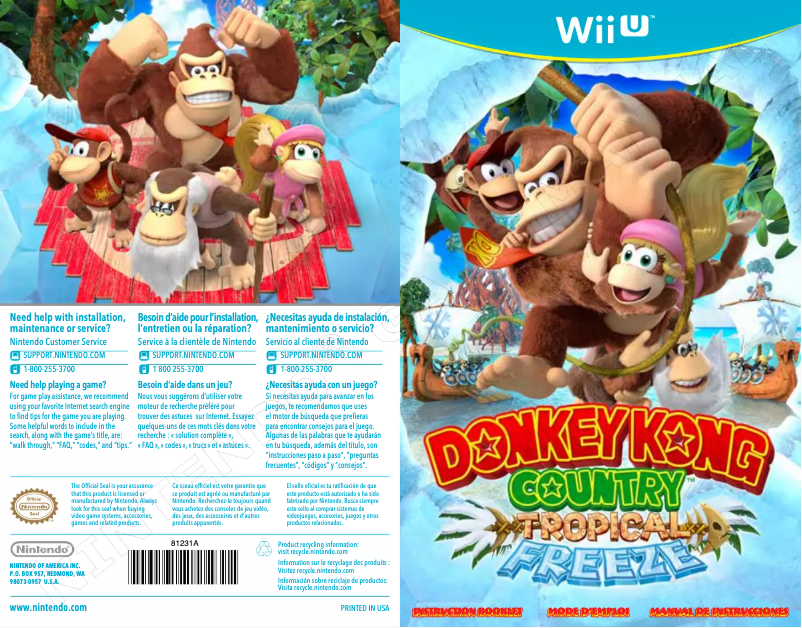 Image de la première page du manuel de l'appareil Donkey Kong Country - Tropical Freeze (Wii U)