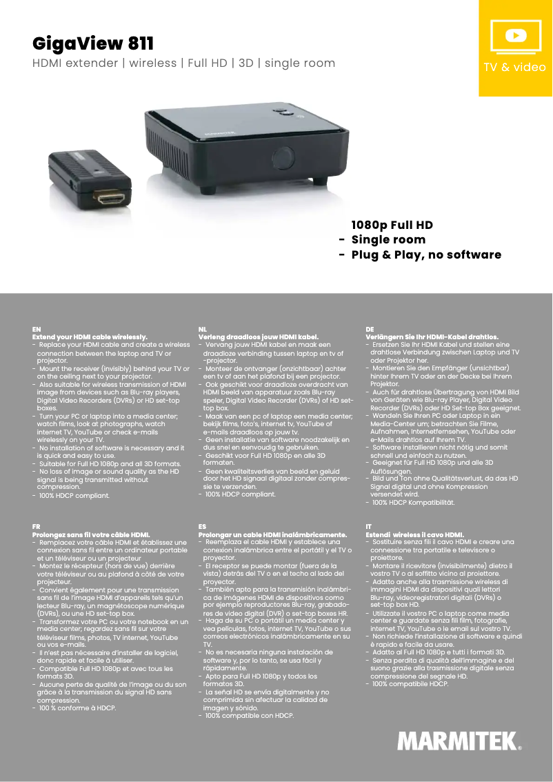 Page 1 de la notice Fiche technique Marmitek Gigaview 811