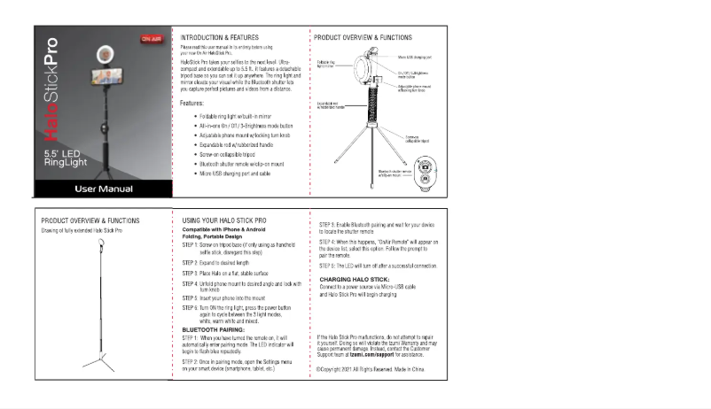 Page 1 de la notice Manuel utilisateur On Air Halo Stick Pro