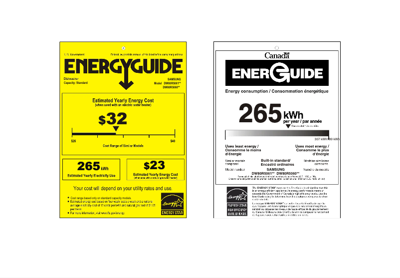 Page 1 de la notice Label énergétique Samsung DW80R5060US