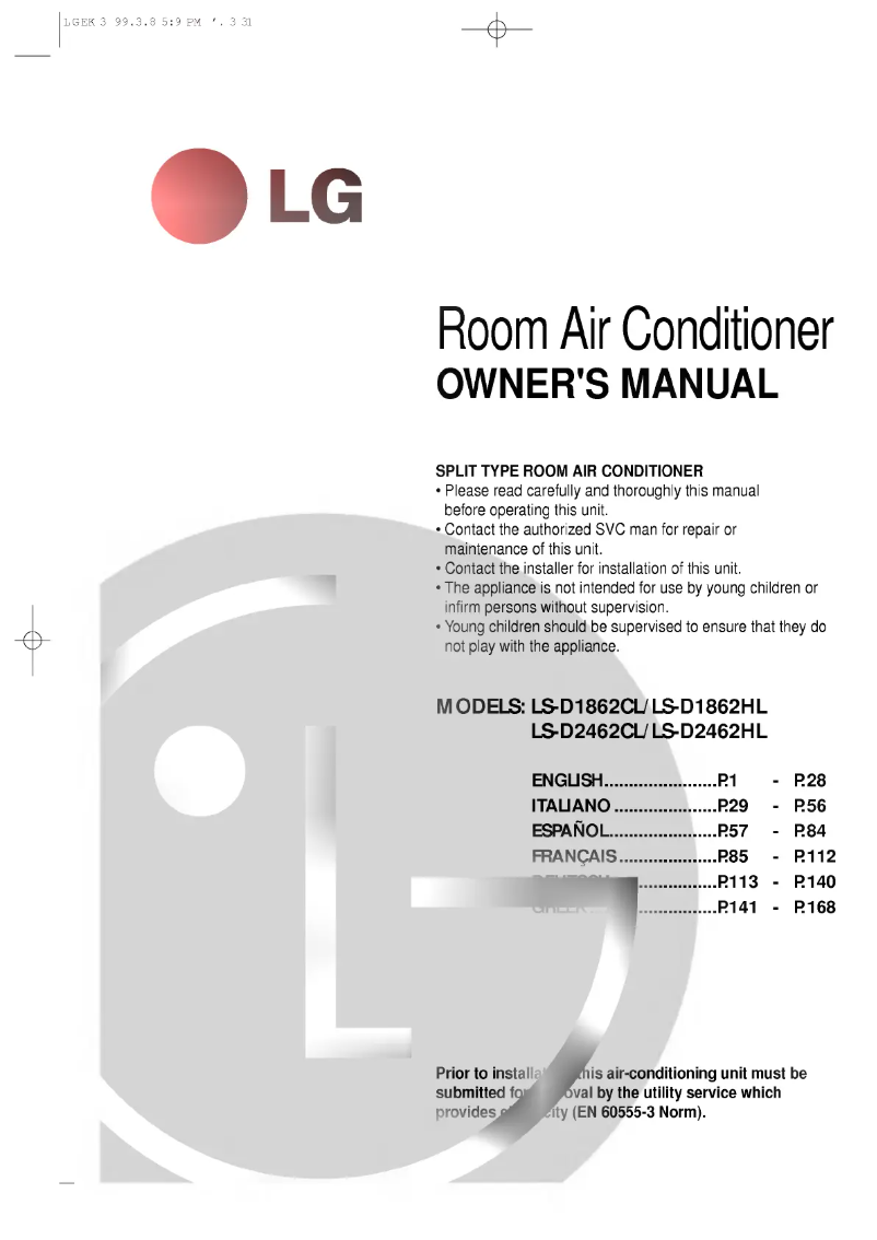 Page n°1 - Manuel utilisateur LG LS-D1862CL