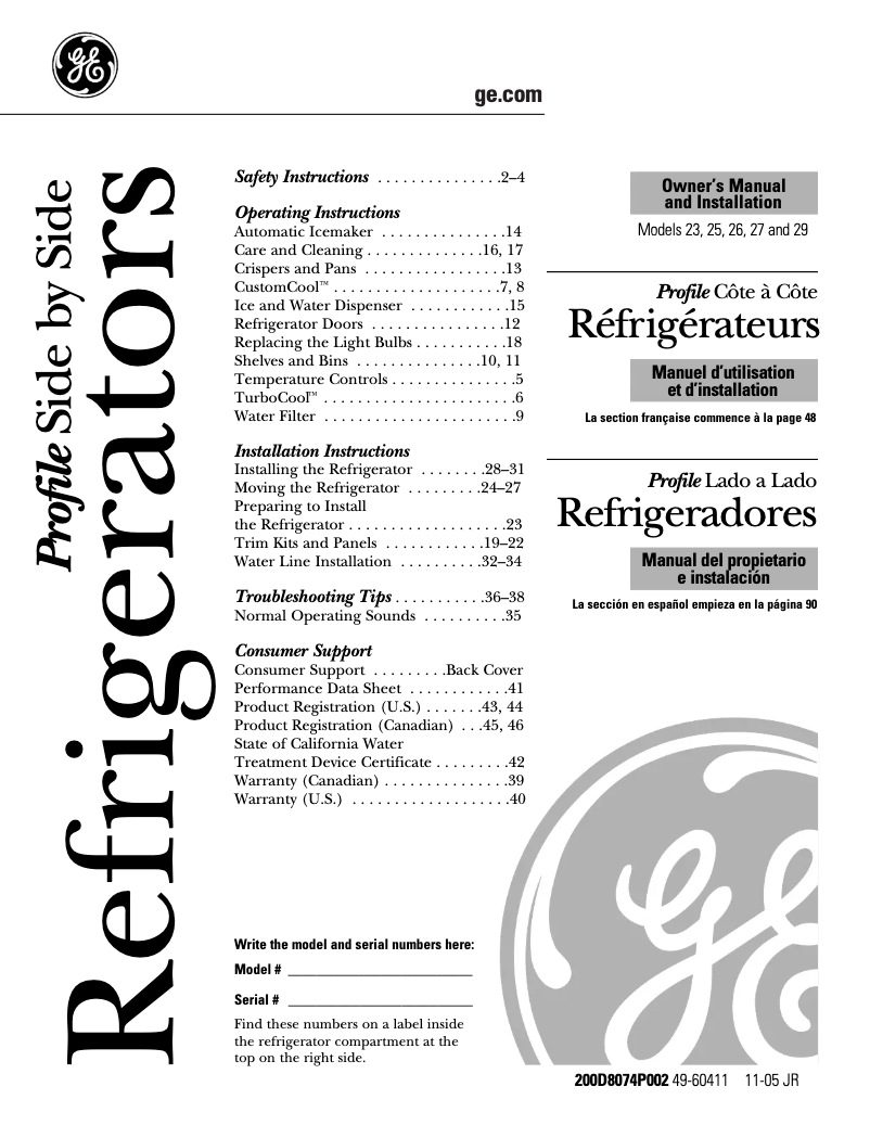 Page 1 de la notice Mode d'emploi GE PSC23NSTSS