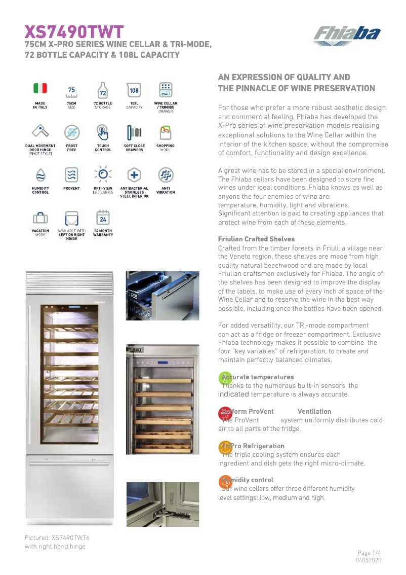 Page 1 de la notice Fiche technique Fhiaba XS7490TWT6