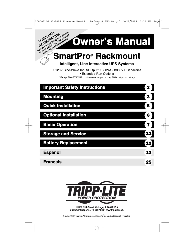 Page 1 de la notice Manuel utilisateur Tripp Lite SmartPro SMART1000RM1U