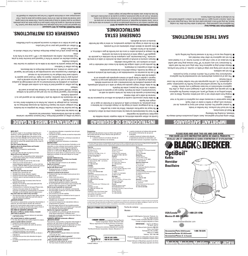 Page 1 de la notice Manuel utilisateur Black & Decker JKC800