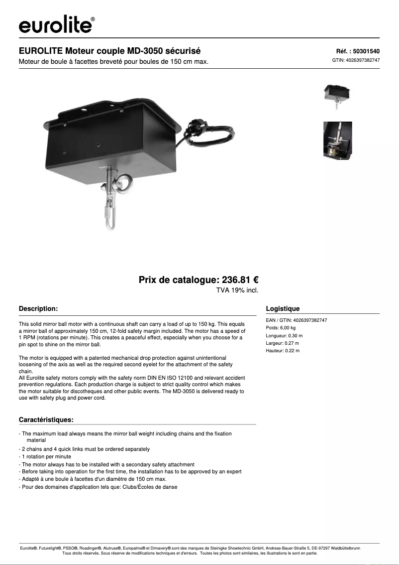 Page 1 of the manual Technical Sheet Eurolite MD-3050