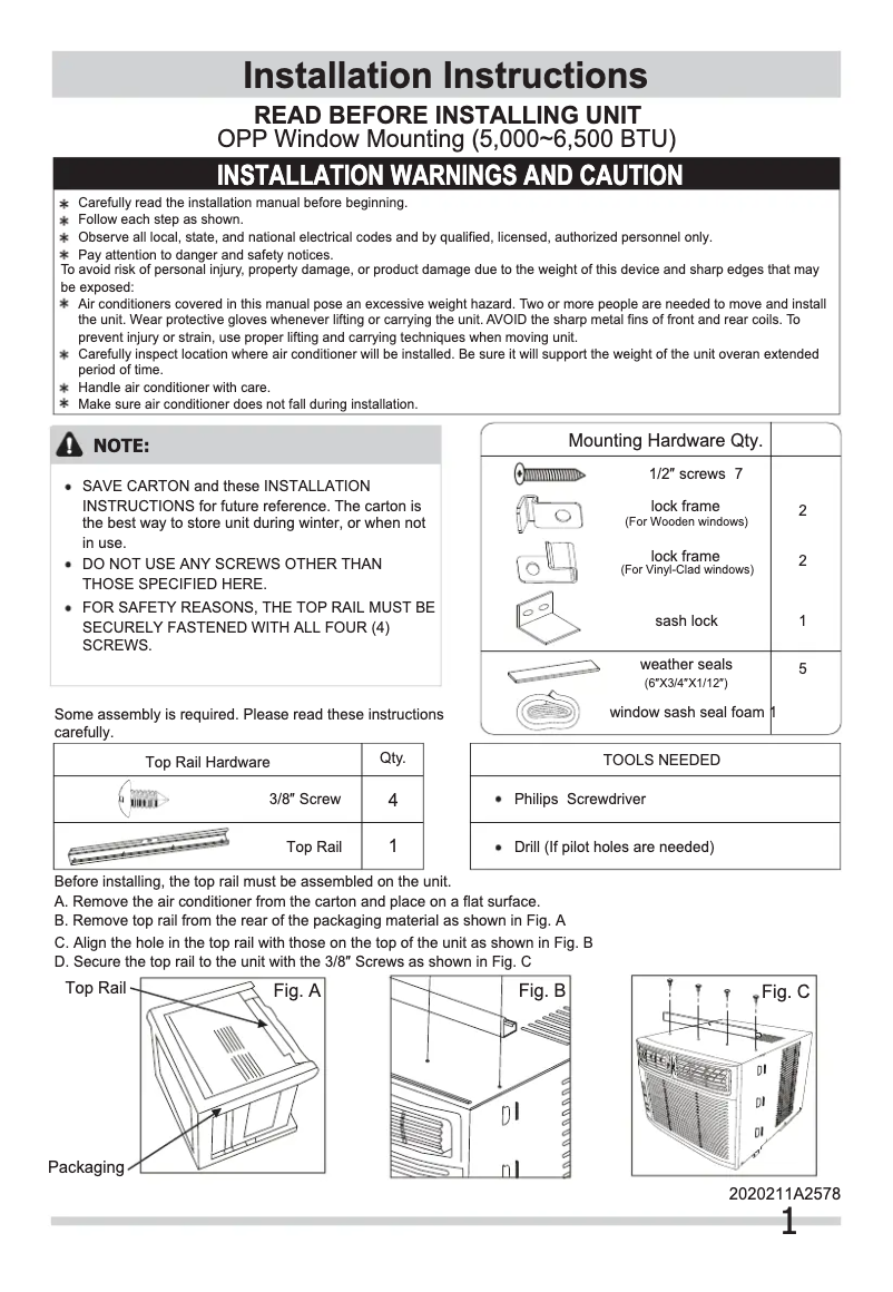 Page n°1 - Guide d'installation Frigidaire FFRA0511R1