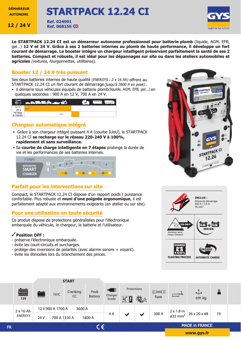 Page 1 de la notice Fiche technique GYS Startpack 12.24 CI