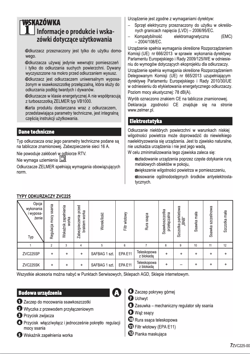 Page 1 de la notice Manuel utilisateur Zelmer Roto ZVC225SK