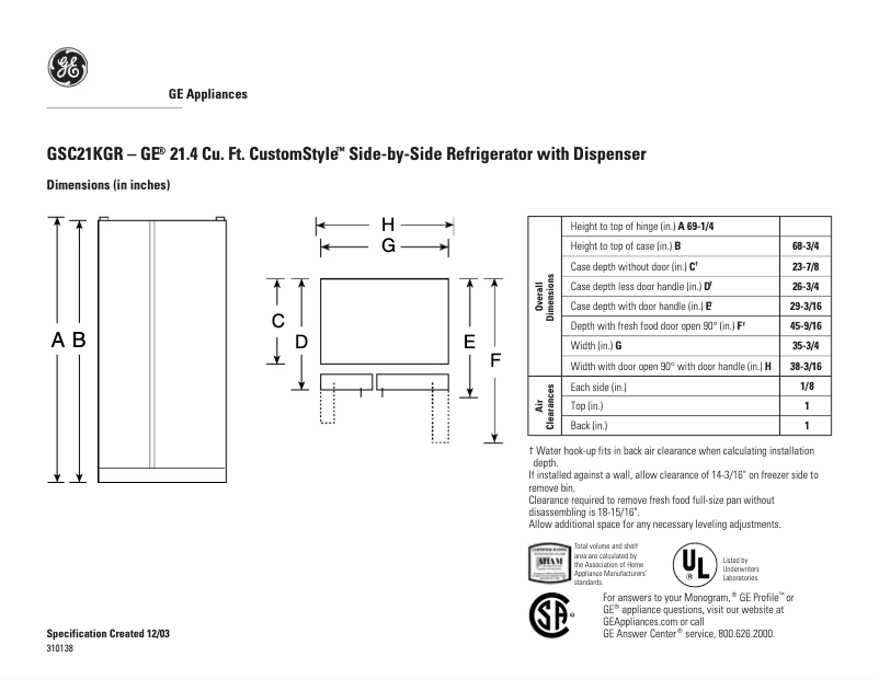 Imagen de la primera página del manual del dispositivo CustomStyle GSC21KGRWW