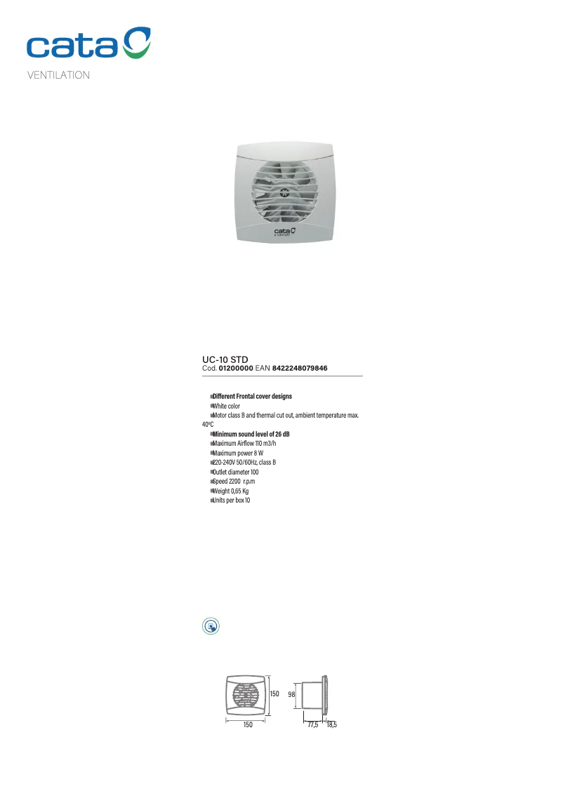 Page 1 de la notice Fiche technique CATA UC-10 STD