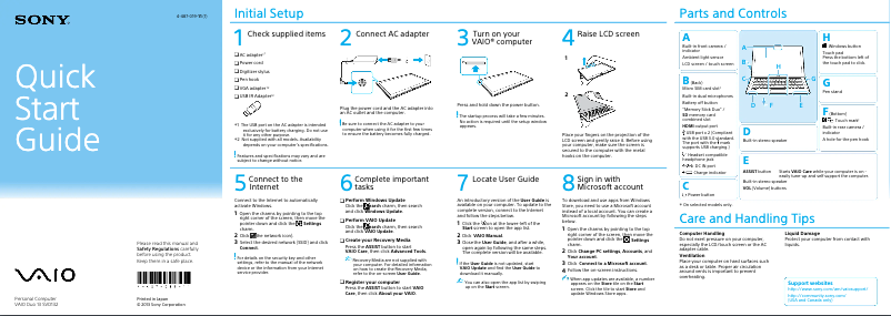 Page 1 de la notice Guide d'installation Sony Vaio Duo 13 SVD132290S