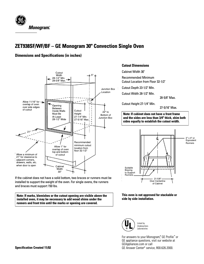 Page n°1 - Fiche technique GE ZET938BFBB