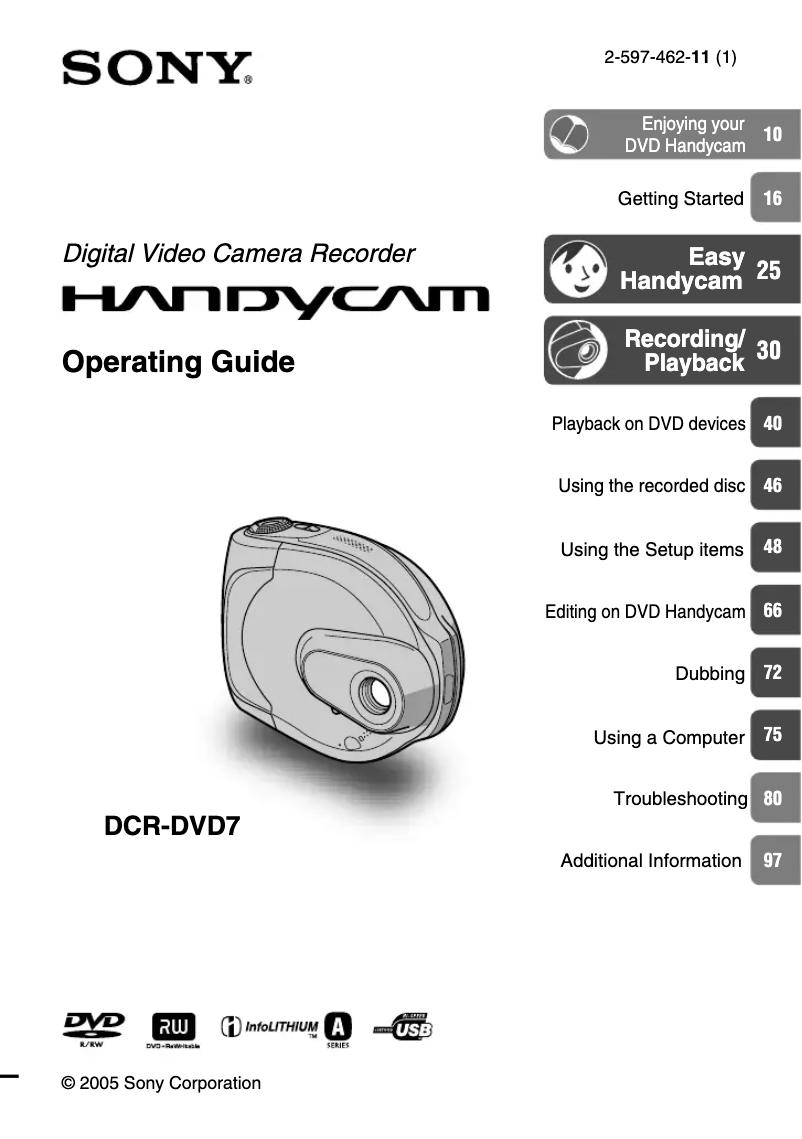 Image de la première page du manuel de l'appareil DCR-DVD7