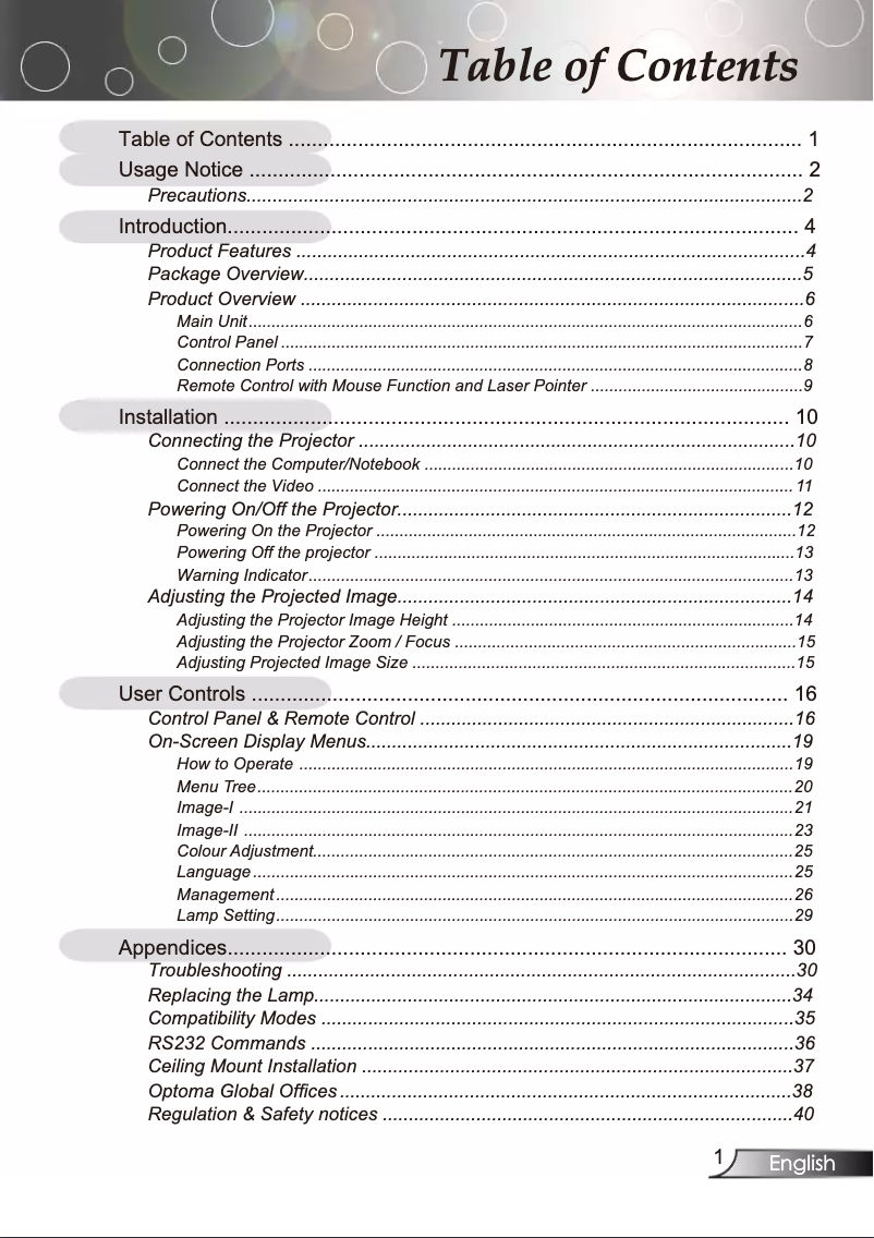Page 1 de la notice Manuel utilisateur Optoma TX773