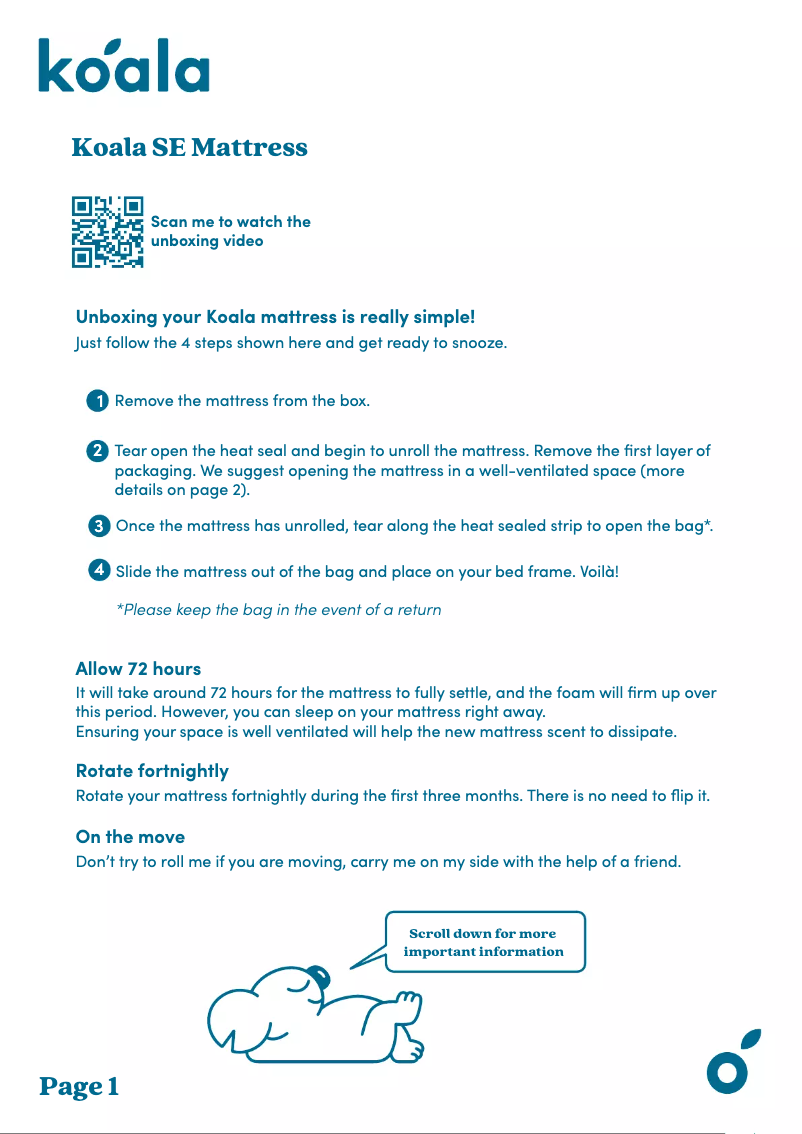 Image de la première page du manuel de l'appareil SE Mattress