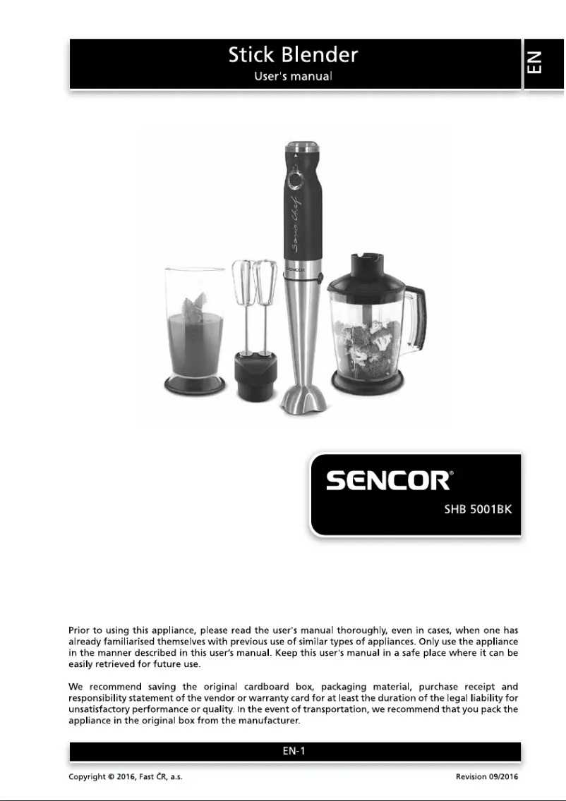 Page 1 de la notice Manuel utilisateur Sencor SHB 5001BK