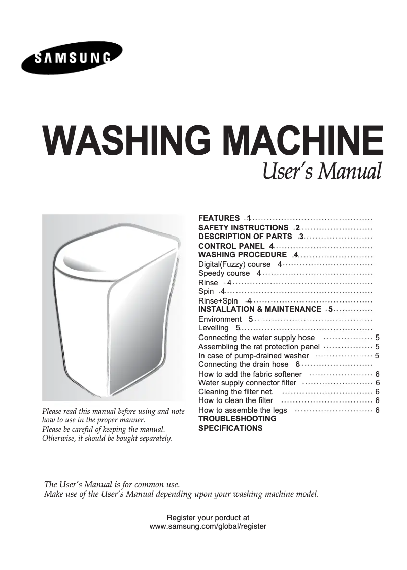 Page 1 de la notice Manuel utilisateur Samsung WA71NP