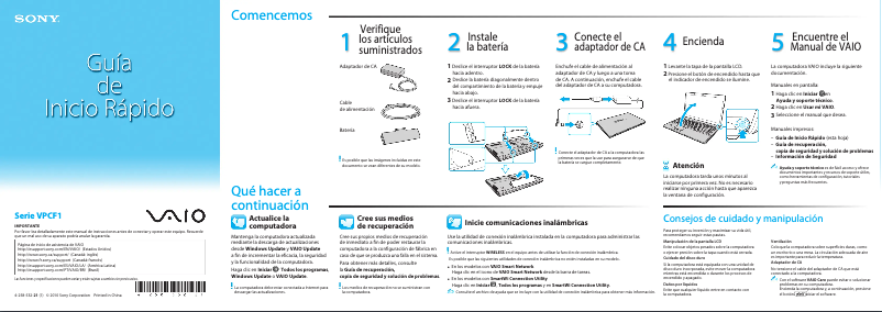 Page n°1 - Guide d'installation Sony Vaio VPCF13BFX