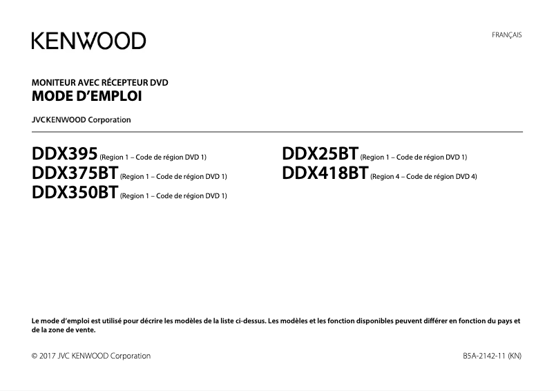 Página 1 del manual Manual de usuario Kenwood DDX375BT