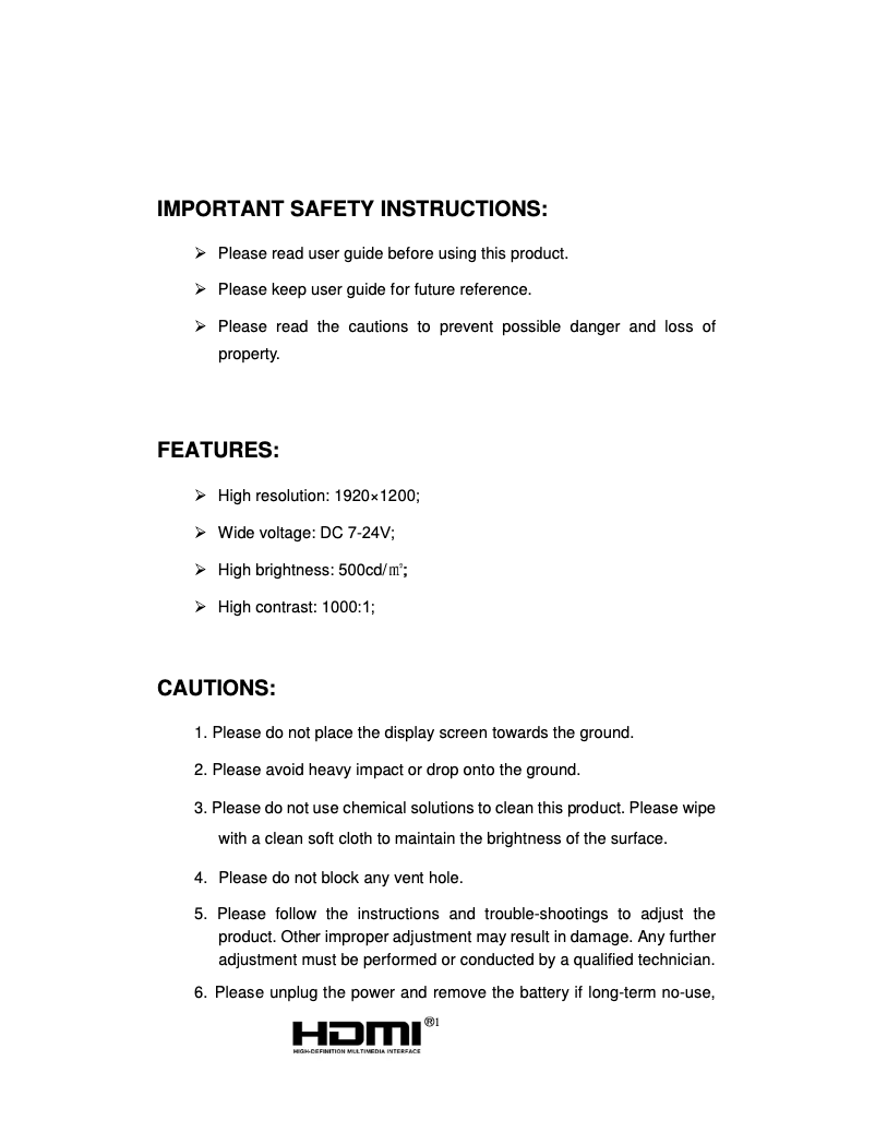 Página 1 del manual Manual de usuario Lilliput FS7