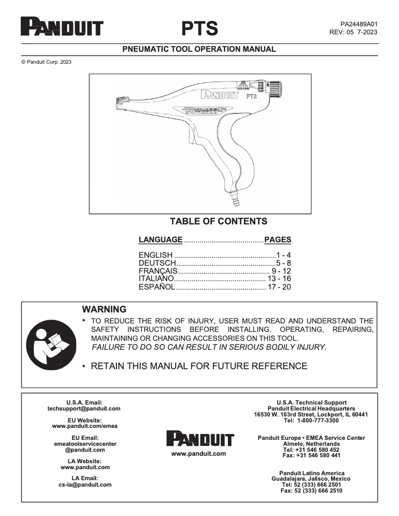 Page n°1 - Manuel utilisateur Panduit KPTSTL