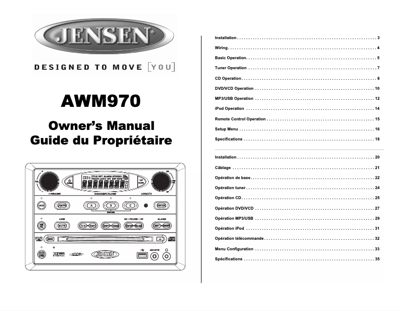 Page 1 de la notice Manuel utilisateur Jensen AWM970