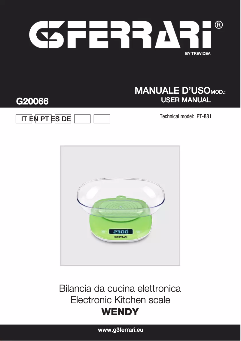 Page 1 de la notice Manuel utilisateur G3 Ferrari Wendy G20066