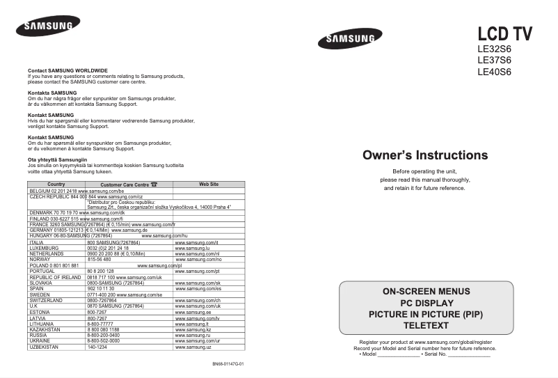 Page 1 de la notice Manuel utilisateur Samsung LE32S60BD