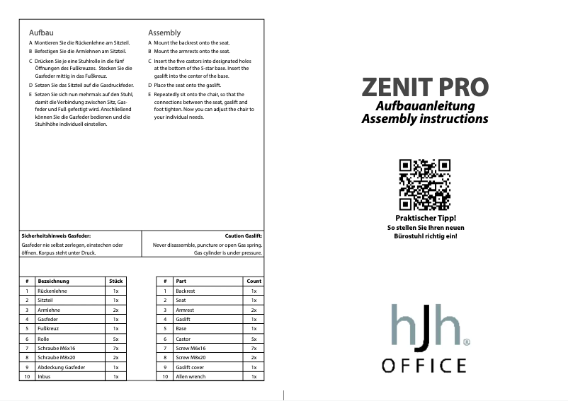 Page 1 de la notice Manuel utilisateur HJH Office Zenit Pro