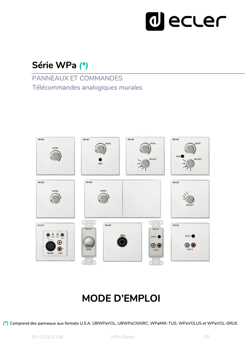 Page 1 de la notice Manuel utilisateur Ecler WPaVOL-SR