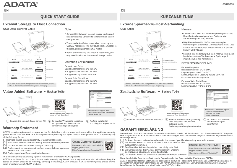 Page n°1 - Manuel utilisateur ADATA SE800