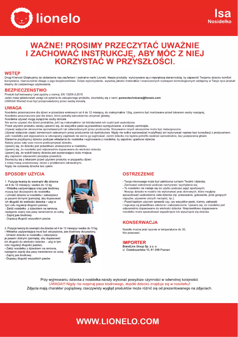 Page 1 de la notice Manuel utilisateur Lionelo Isa