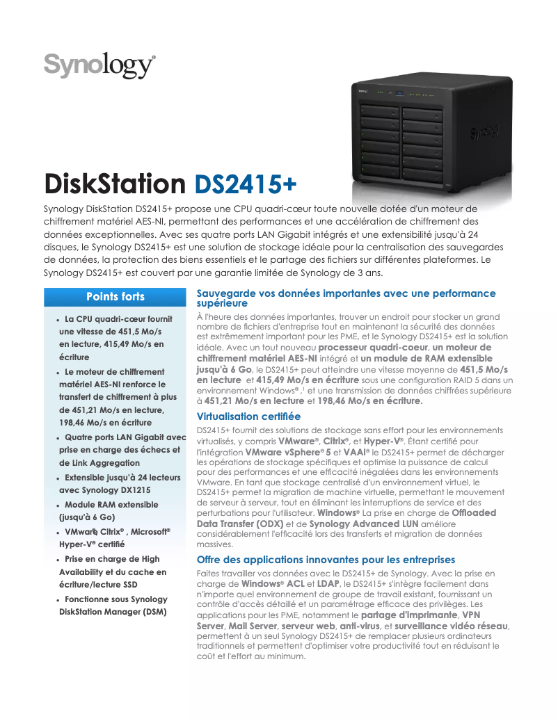 Image de la première page du manuel de l'appareil DiskStation DS2415+