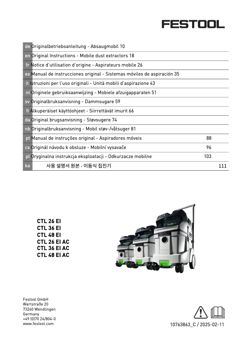 Página 1 del manual Manual de usuario Festool Cleantec CTL 36 AC RENOFIX