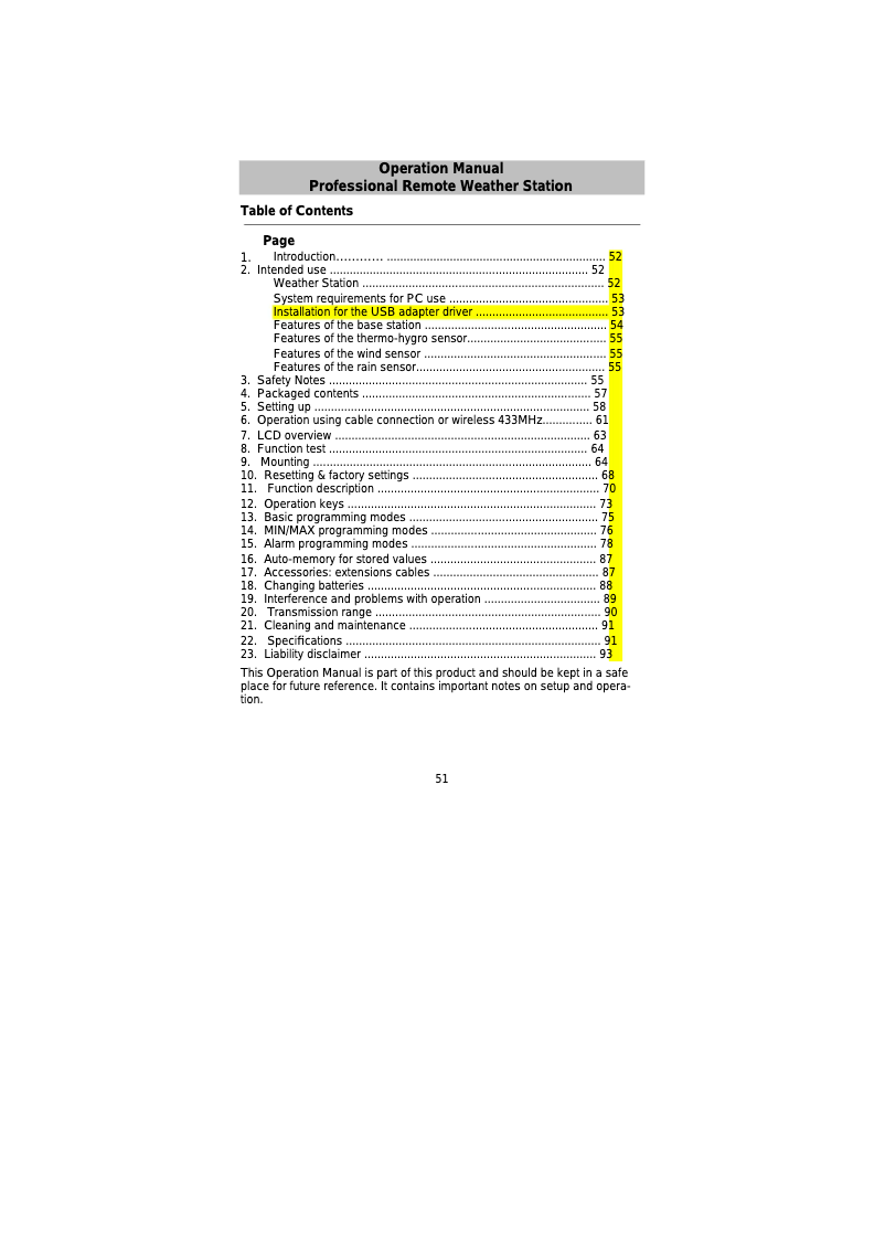 Page 1 de la notice Manuel utilisateur Techno Line WS 2350